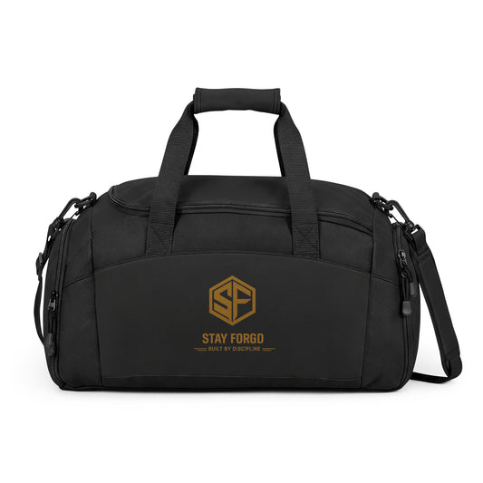 Stay Forgd Logo Gym Bag — Durable Black Duffle for Fitness & Travel