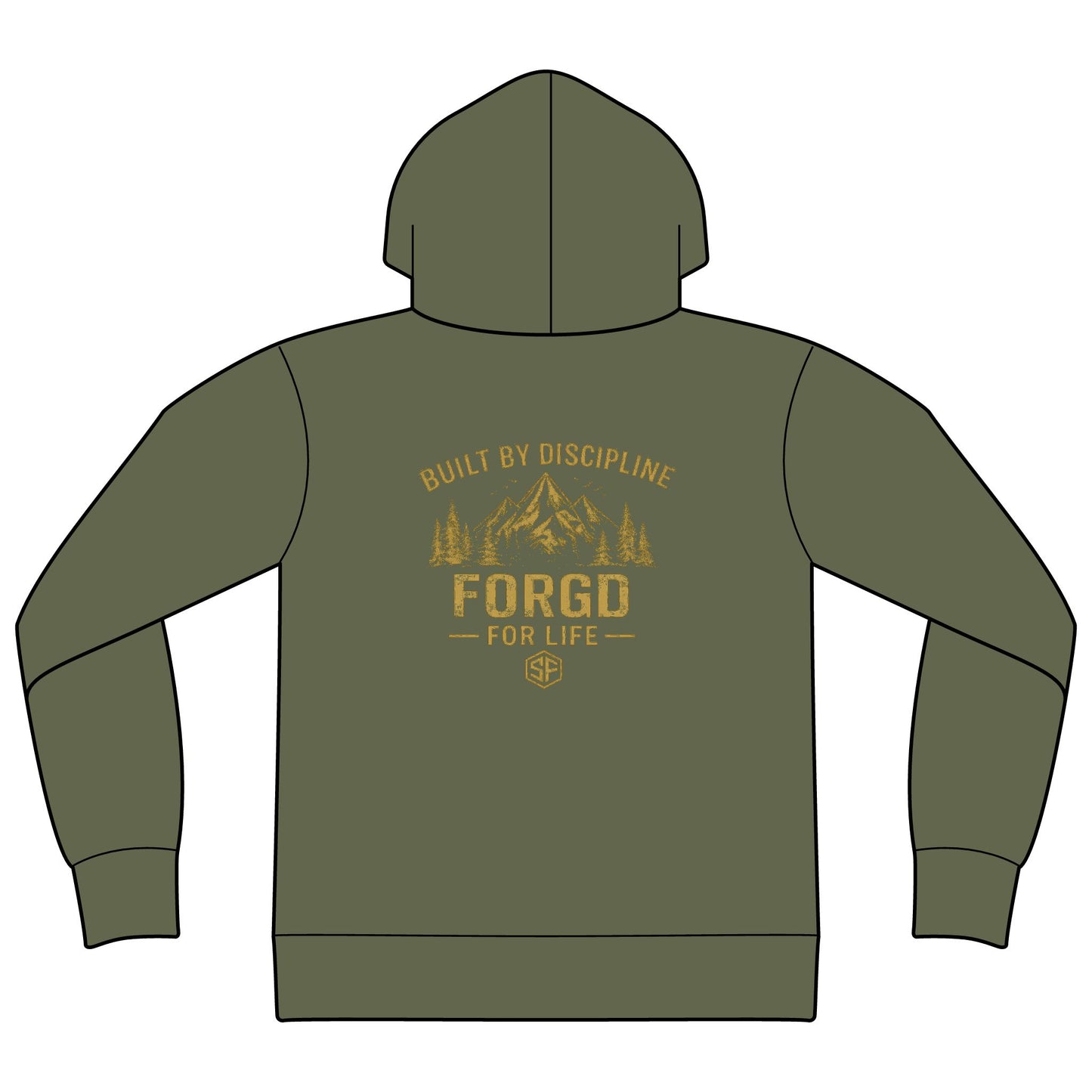 FORGD For Life Hoodie — "Built by Discipline" Mountain Graphic