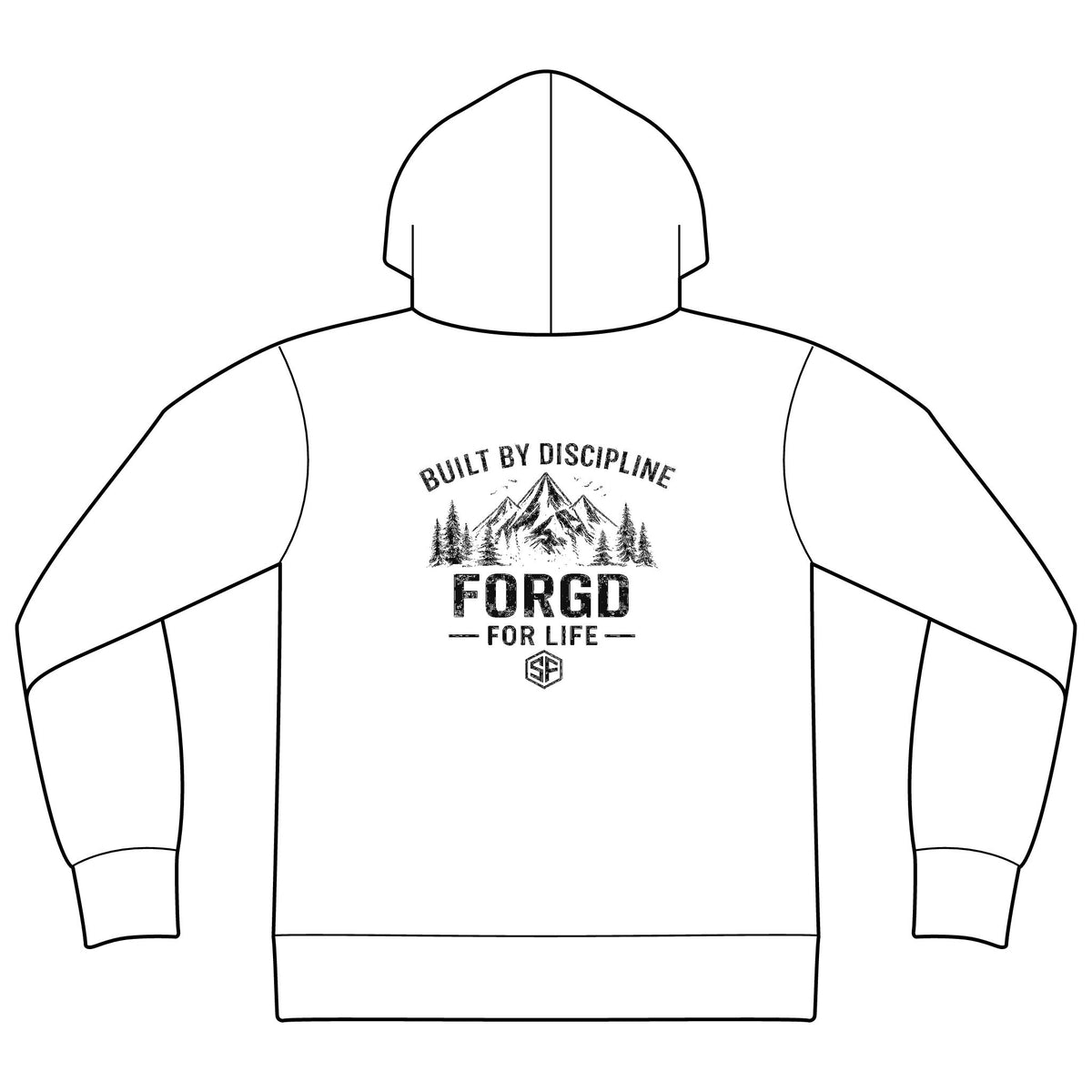 FORGD For Life Hoodie — "Built by Discipline" Mountain Graphic