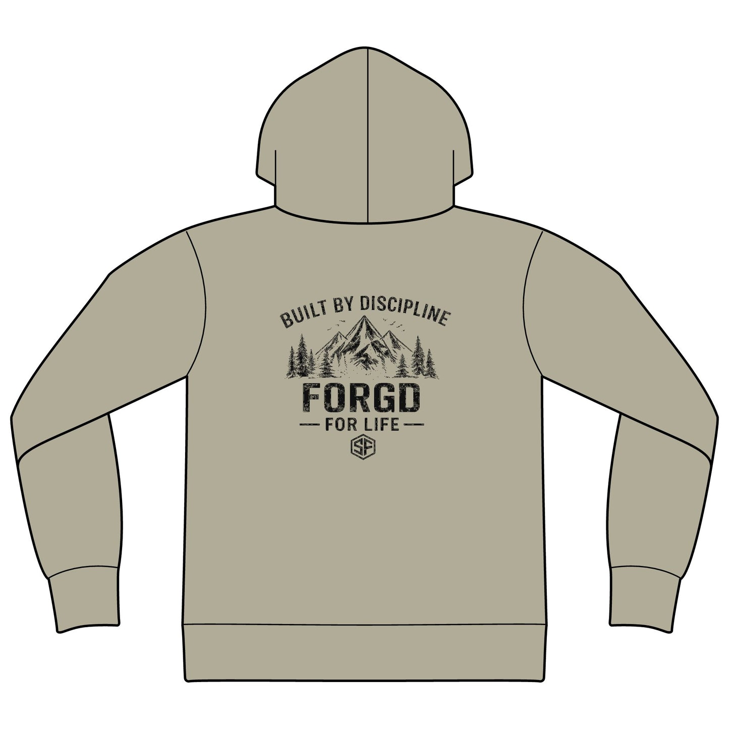 FORGD For Life Hoodie — "Built by Discipline" Mountain Graphic
