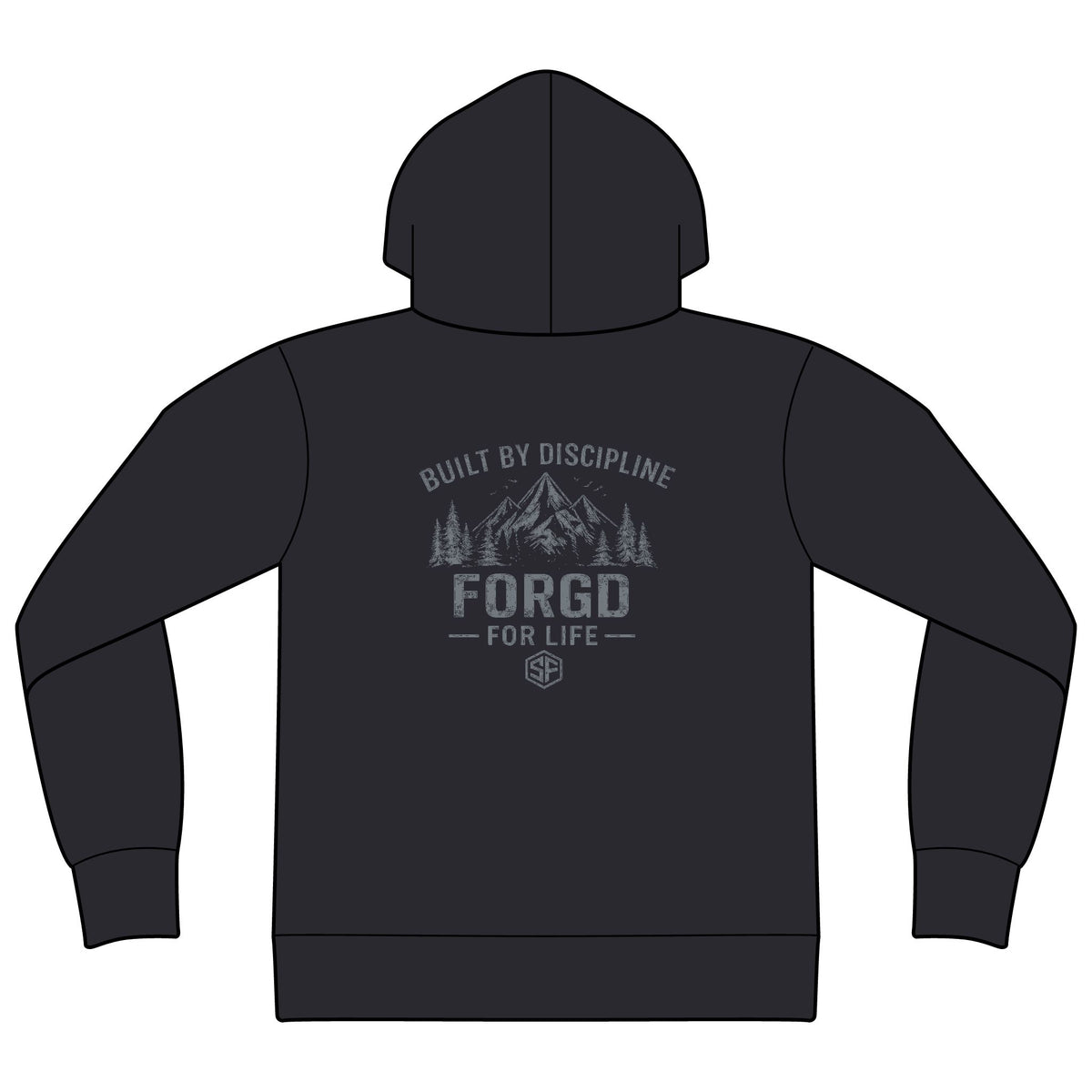 FORGD For Life Hoodie — "Built by Discipline" Mountain Graphic