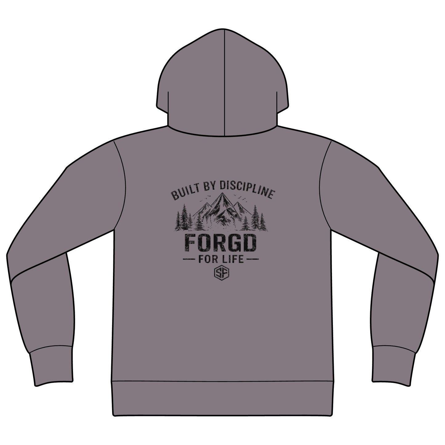 FORGD For Life Hoodie — "Built by Discipline" Mountain Graphic