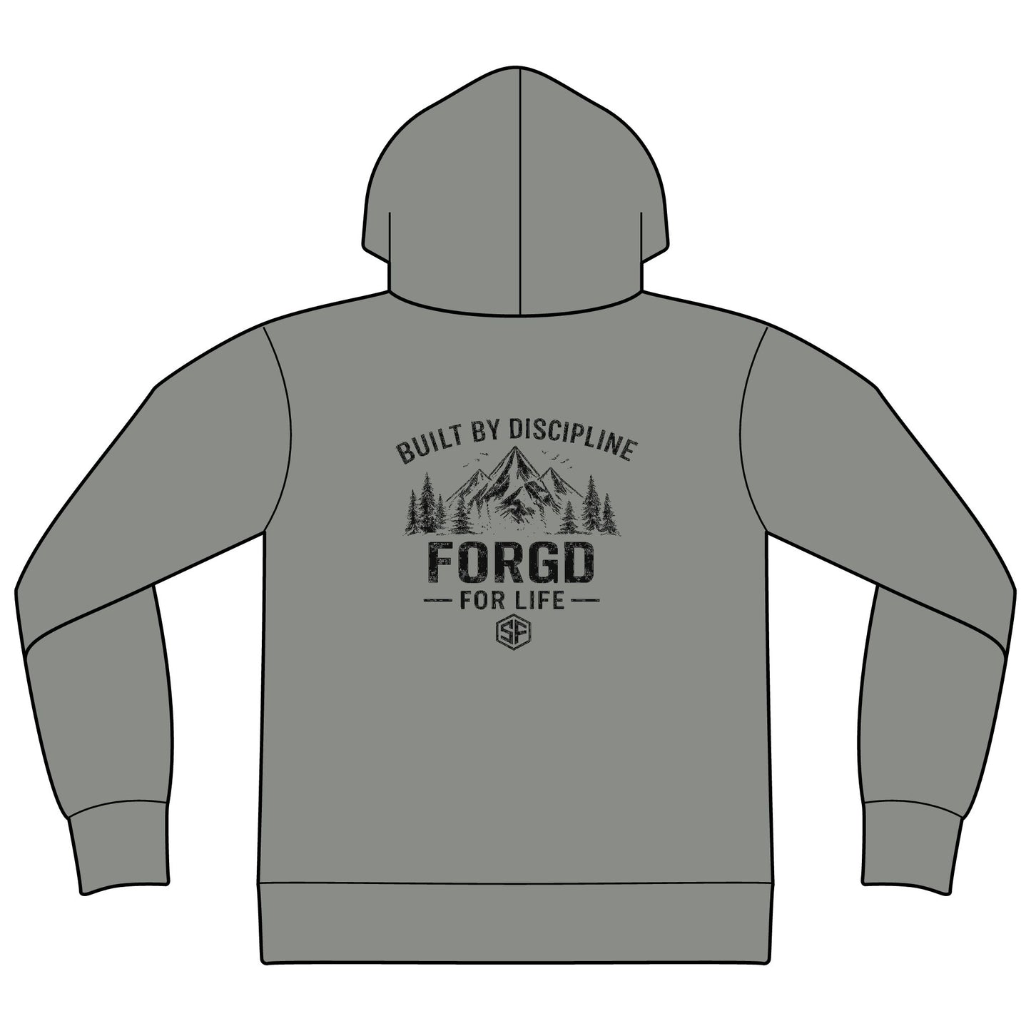 FORGD For Life Hoodie — "Built by Discipline" Mountain Graphic